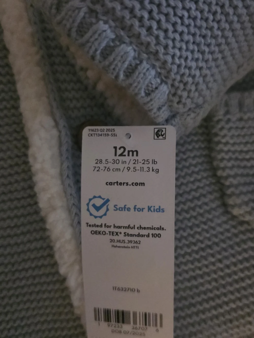 Carter's Light Blue Hooded Knit Jacket with Sherpa Trim